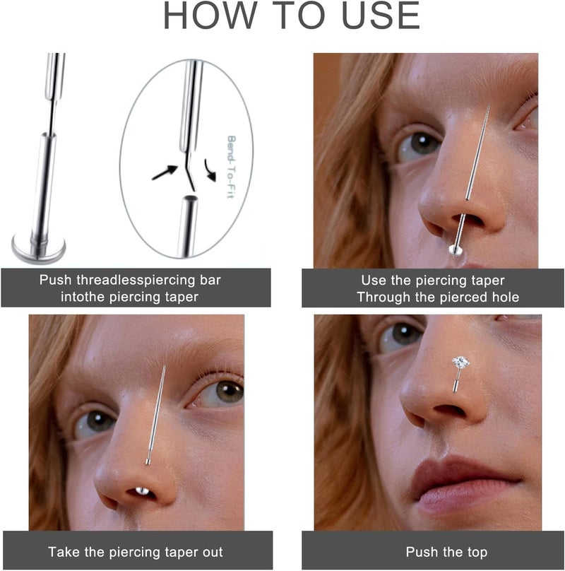 VOJO Piercing Ball Grabber Tool Kit 16G,18G Stainless Steel Flat Back Earrings Applicator with Threaded & Threadless Insertion Pins for Ear Nose Lip Body Jewelry Changes - Image 3